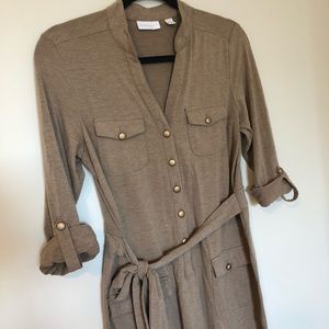 Knit Button Taupe Dress